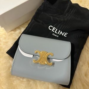 COPY - Celine Small Wallet Triomphe in Shiny Calfskin (Ice Blue Color)